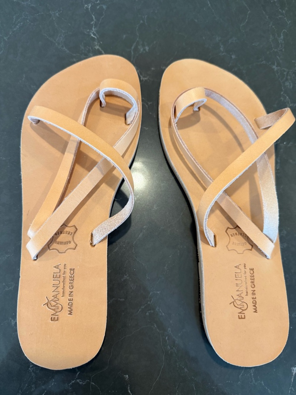 New- Emmanuela Green Women's Tan Leather Strappy Sandals